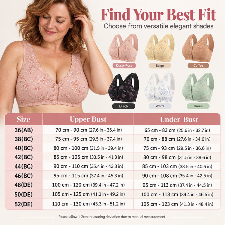 🔥50 % rabatt! Dam Plus Size Frontknapp Blommönster Trådlös BH-3