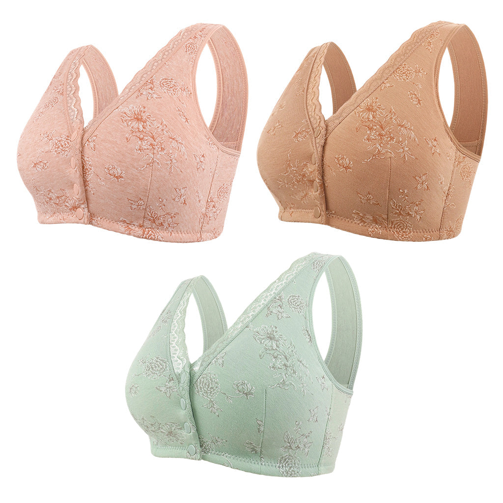 🔥50 % rabatt! Dam Plus Size Frontknapp Blommönster Trådlös BH-14