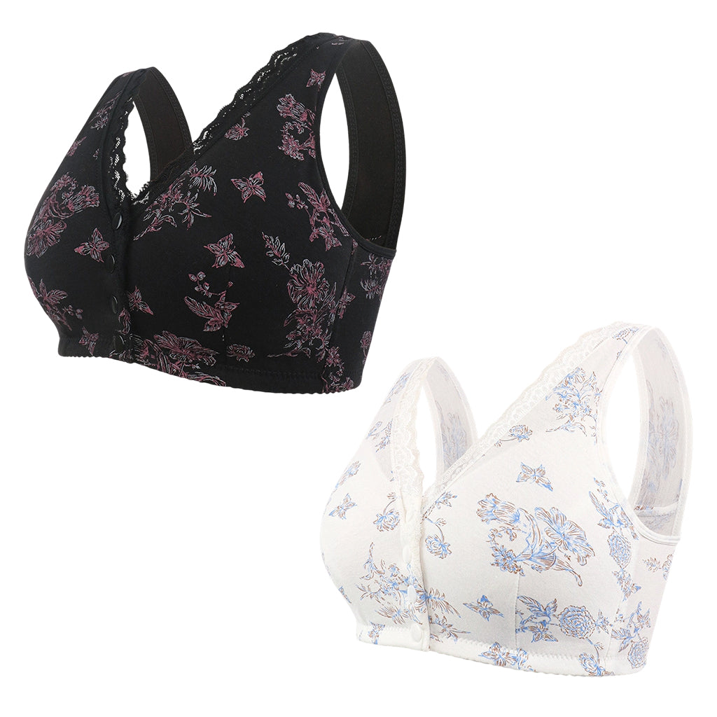 🔥50 % rabatt! Dam Plus Size Frontknapp Blommönster Trådlös BH-16