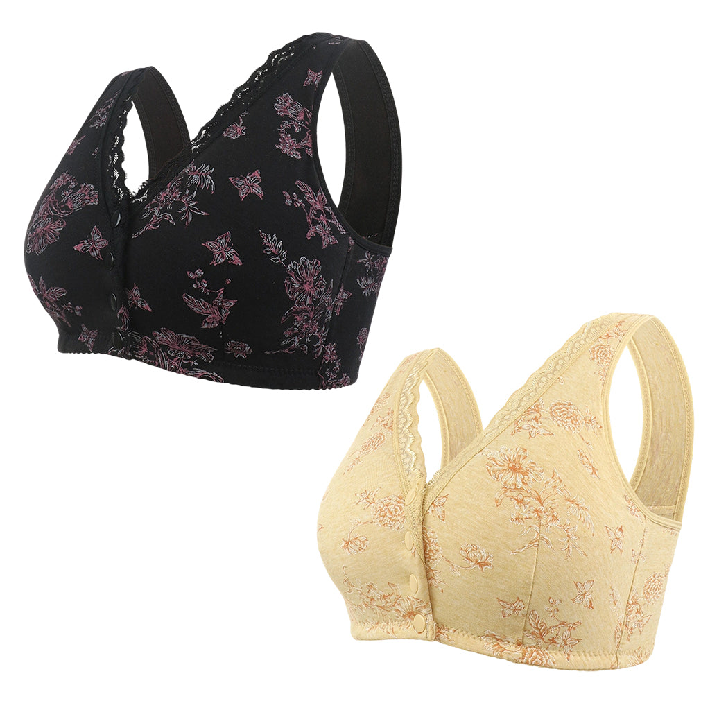 🔥50 % rabatt! Dam Plus Size Frontknapp Blommönster Trådlös BH-17