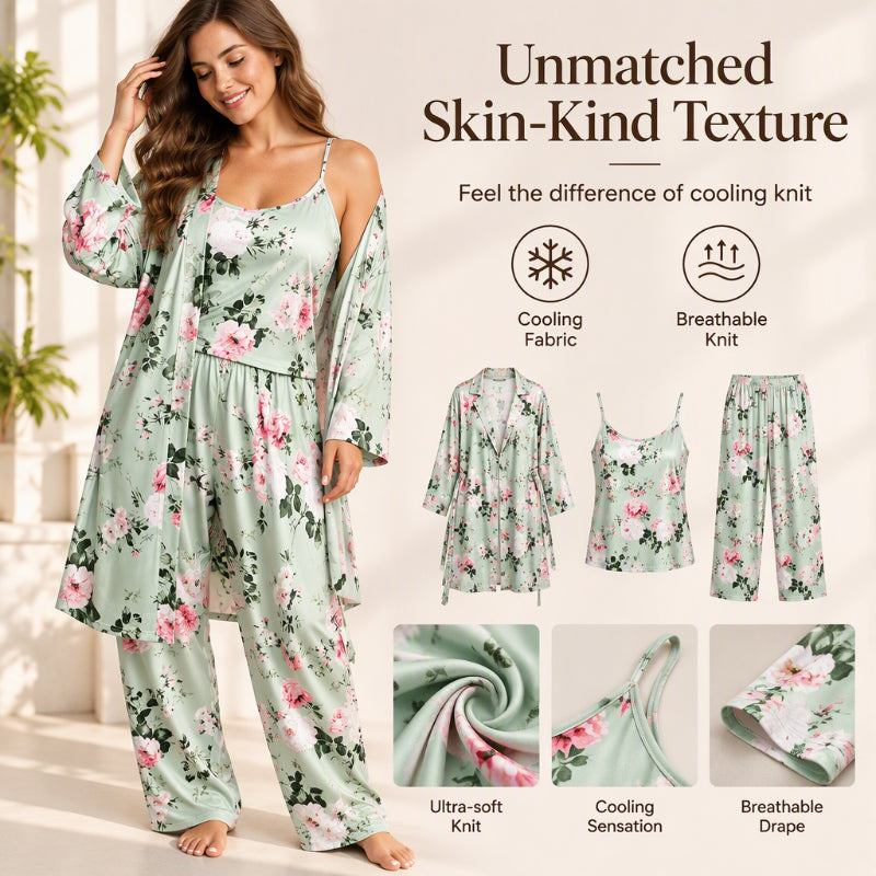 🔥50 % rabatt! Damens eleganta blommiga 3-delade pyjamas-3