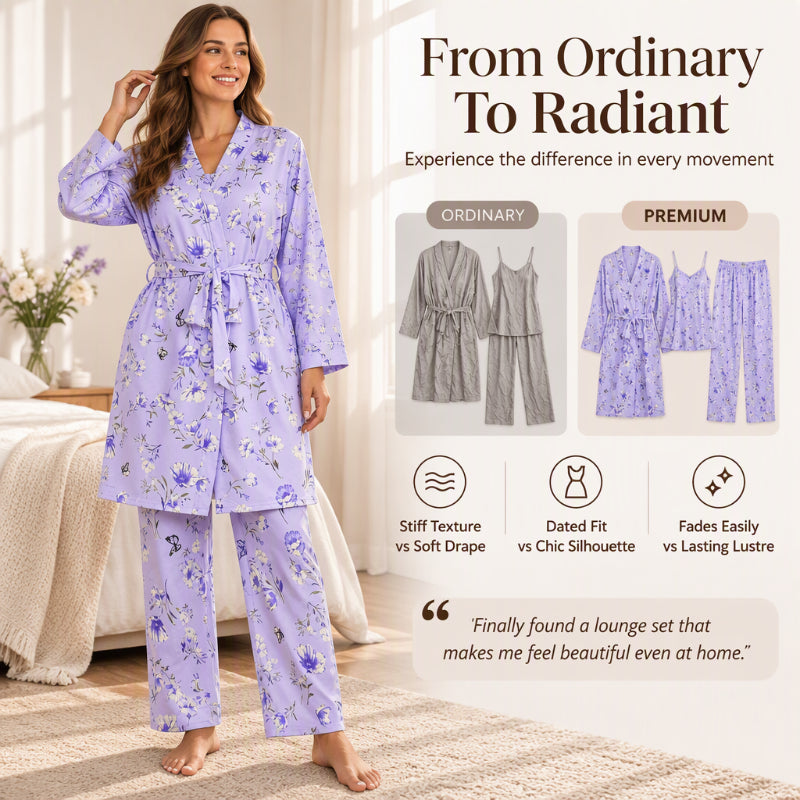 🔥50 % rabatt! Damens eleganta blommiga 3-delade pyjamas-2