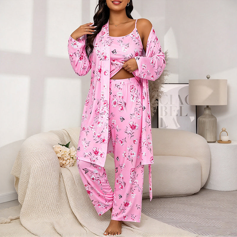 🔥50 % rabatt! Damens eleganta blommiga 3-delade pyjamas-12