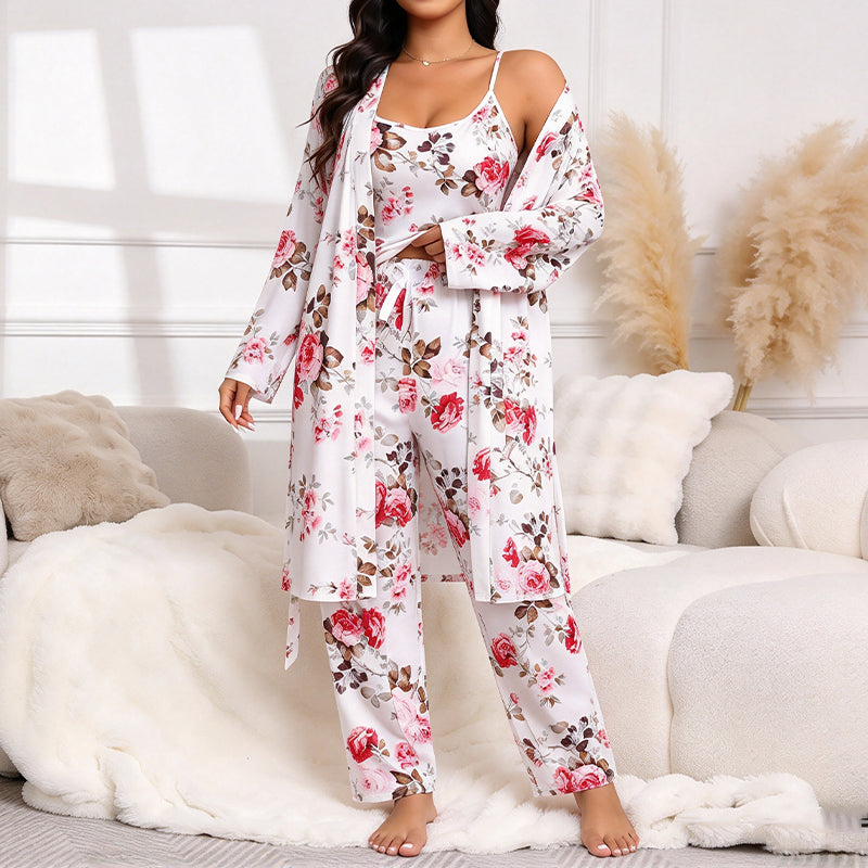 🔥50 % rabatt! Damens eleganta blommiga 3-delade pyjamas-15
