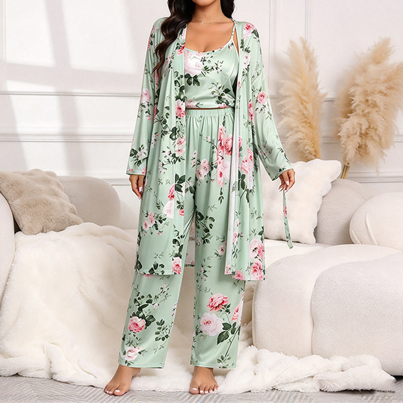 🔥50 % rabatt! Damens eleganta blommiga 3-delade pyjamas-16