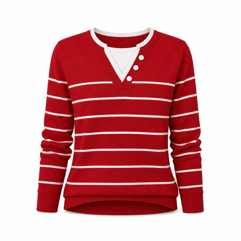👚 Mjuk Stickad Tröja för Dam med V-ringning, Knappslå och Lager-på-lager-look-8