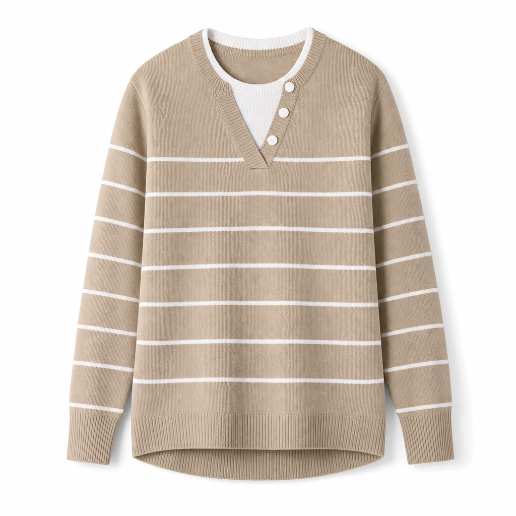 👚 Mjuk Stickad Tröja för Dam med V-ringning, Knappslå och Lager-på-lager-look-9