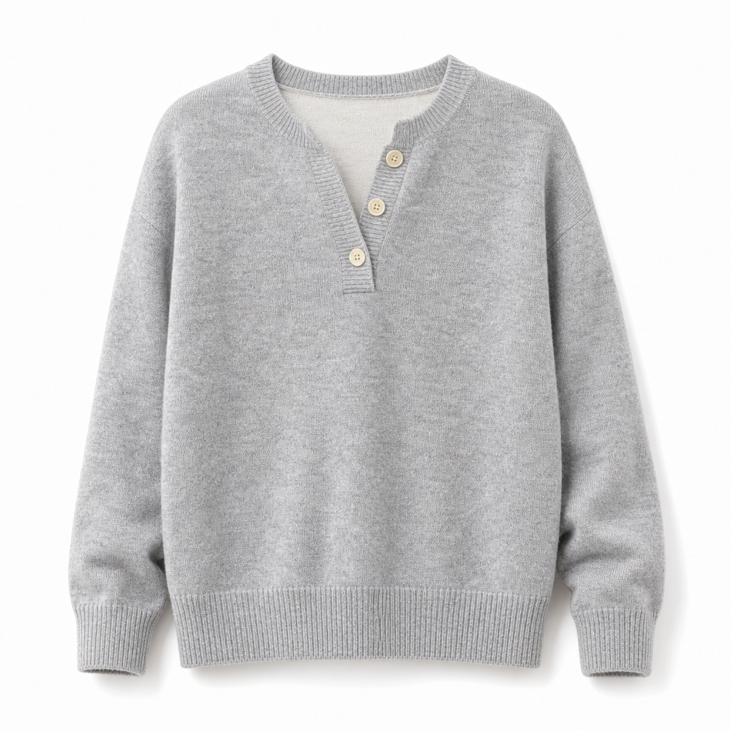 👚 Mjuk Stickad Tröja för Dam med V-ringning, Knappslå och Lager-på-lager-look-12