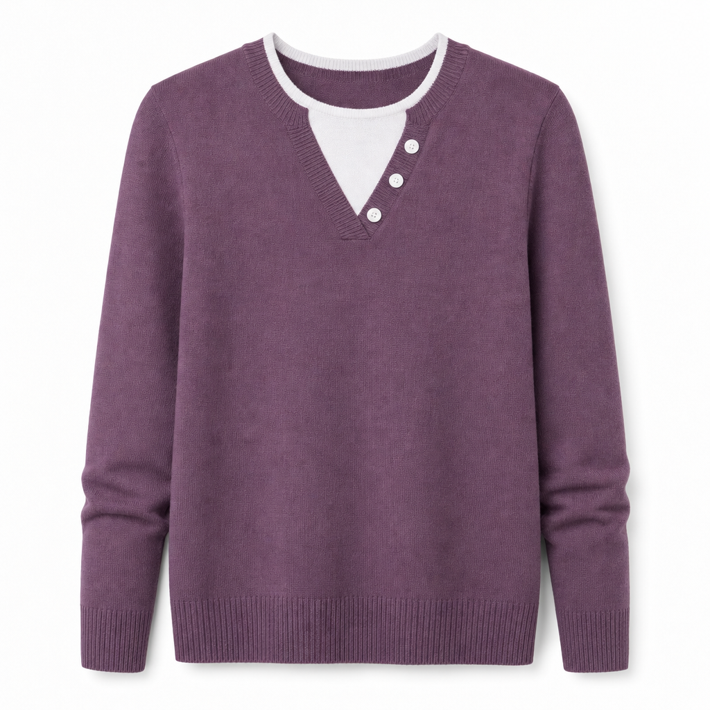 👚 Mjuk Stickad Tröja för Dam med V-ringning, Knappslå och Lager-på-lager-look-19