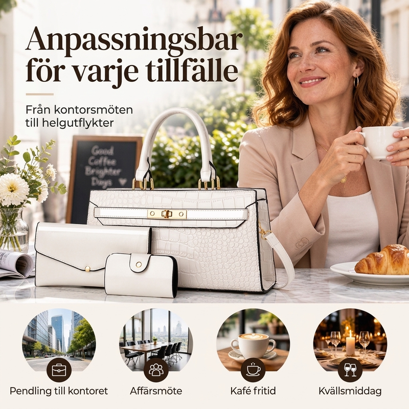 🔥50 % rabatt! Handväska med krokodilmönster, 3-delars set-4