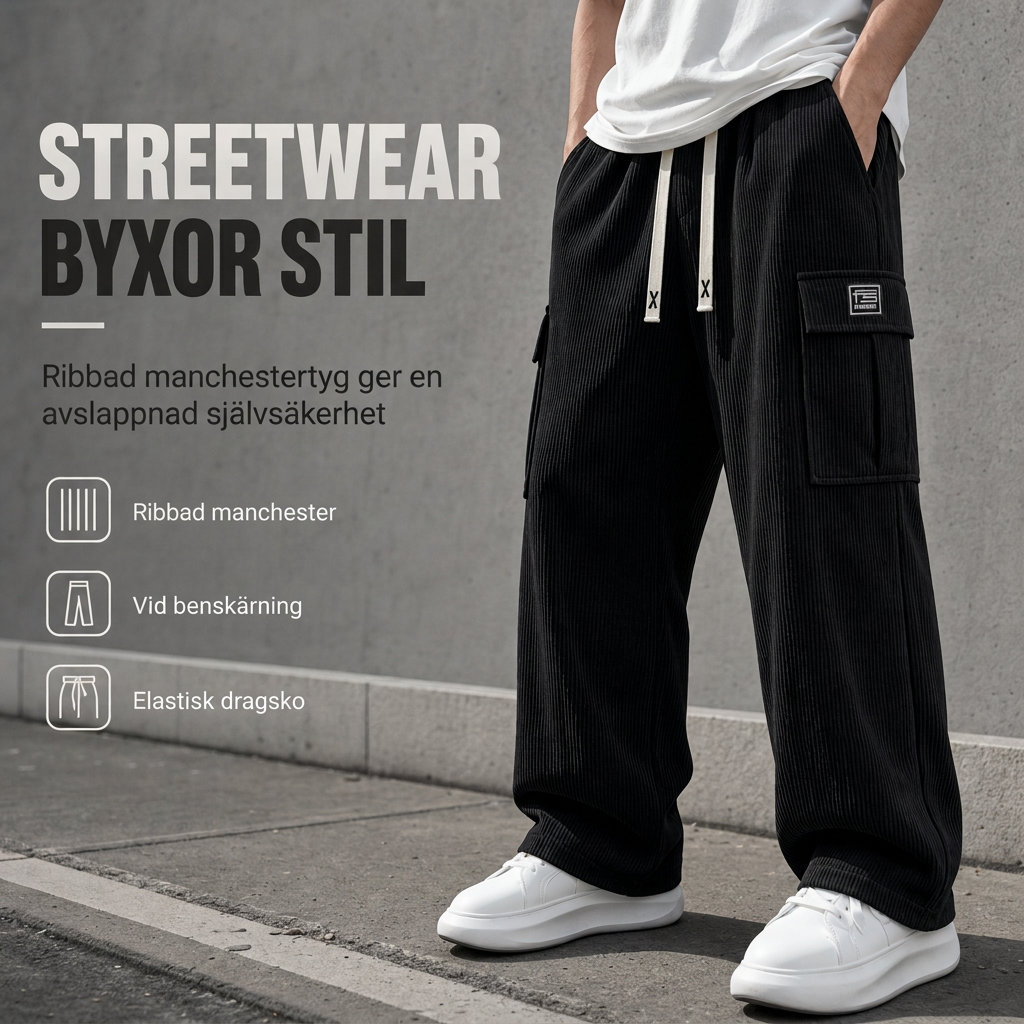 🤎✨Corduroy-cargobyxor för herrar med avslappnad passform, lediga, vidbyxor i corduroy👖-1
