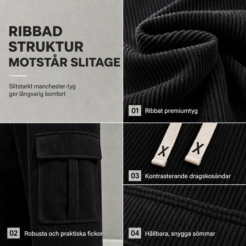 🤎✨Corduroy-cargobyxor för herrar med avslappnad passform, lediga, vidbyxor i corduroy👖-3