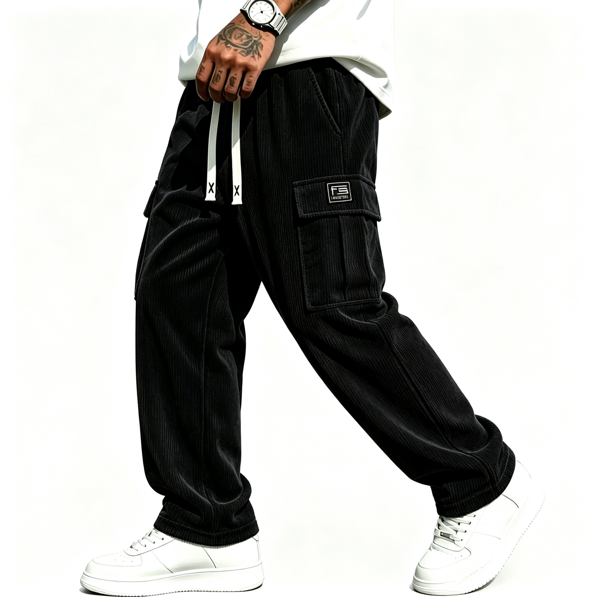 🤎✨Corduroy-cargobyxor för herrar med avslappnad passform, lediga, vidbyxor i corduroy👖-9