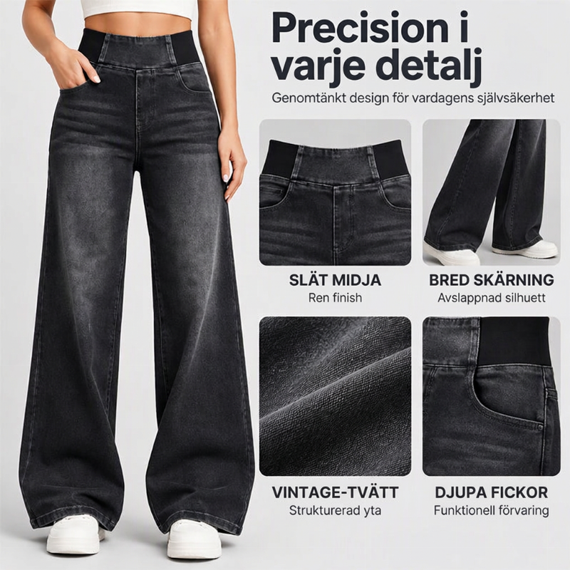 🚚 Fri frakt på just den här produkten!  🖤Black Friday – Förhandstillgång: 50 % Rabatt👖kvinnors avslappnade jeans med stretch och vida ben-1