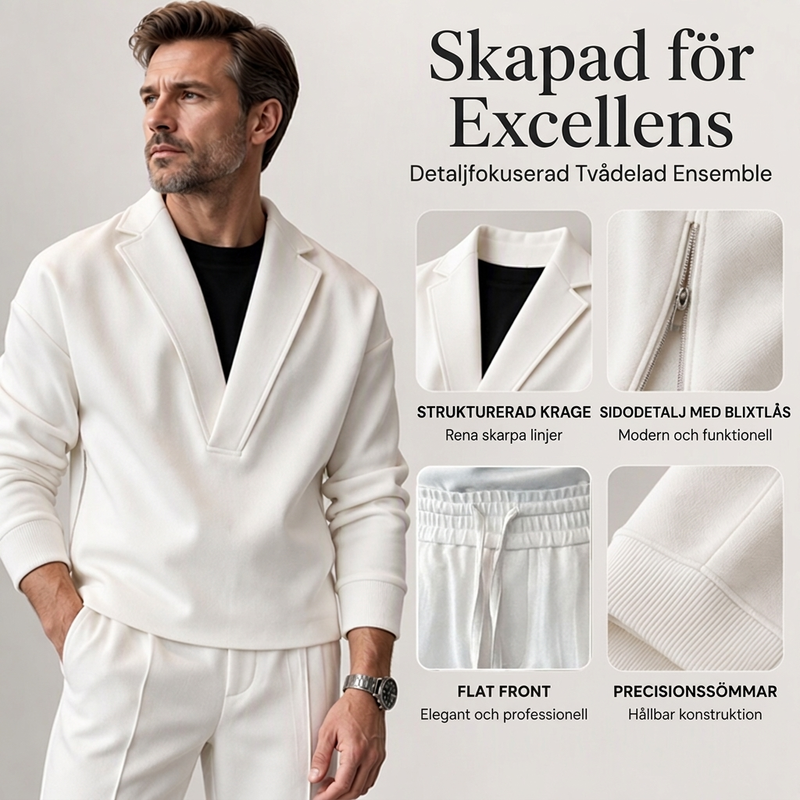 🚚 Fri frakt på just den här produkten!  🔥Herrset i twill med sweatshirt med fållkrage och byxor-1