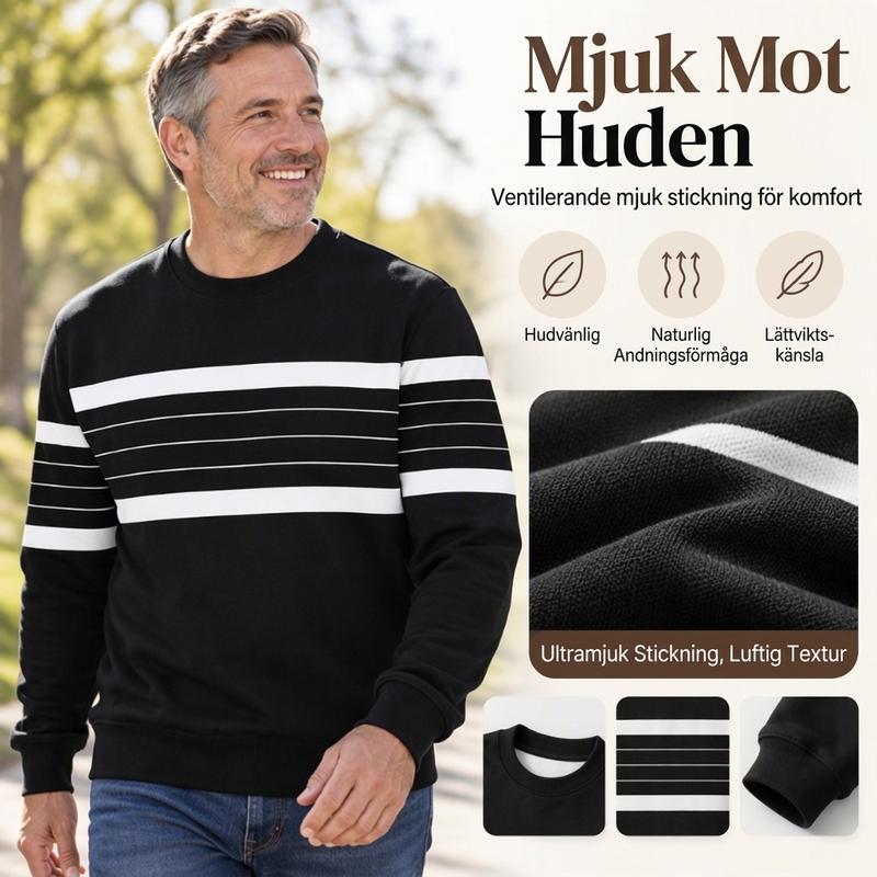 🖤Black Friday – Förhandstillgång: 50 % Rabatt🖤✨Randig tröja med rund hals för män – klassiska ränder, avslappnad passform, bekväm att ha på sig varje dag-4