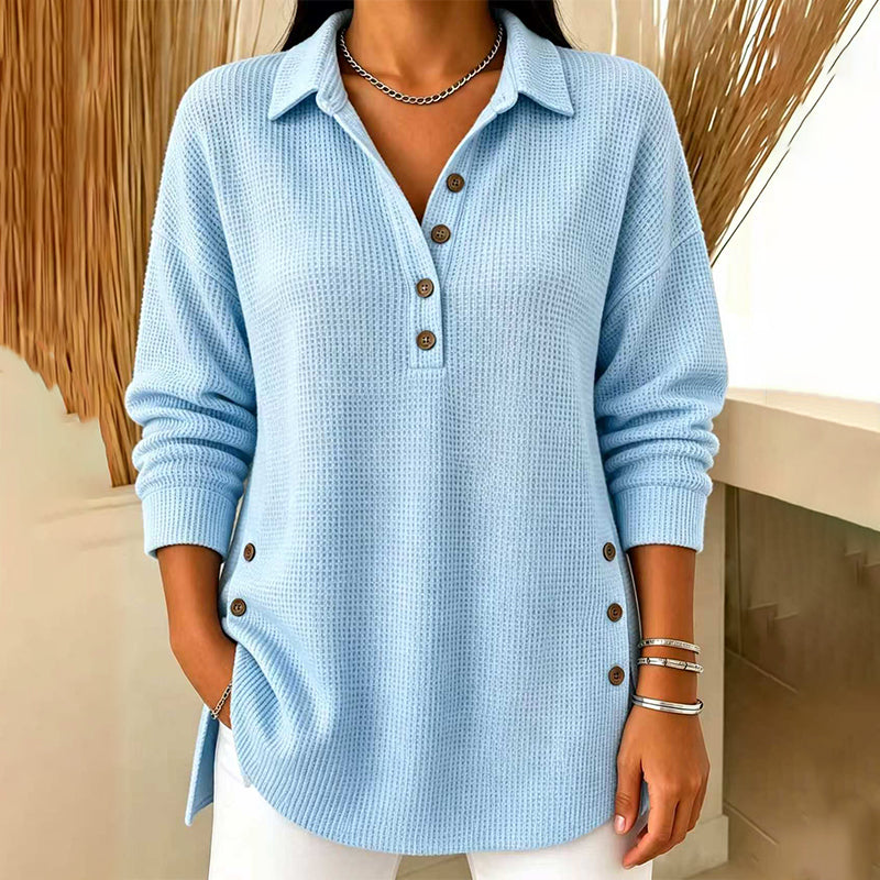🧶✨ Långärmad topp i våffelstickad för kvinnor-20