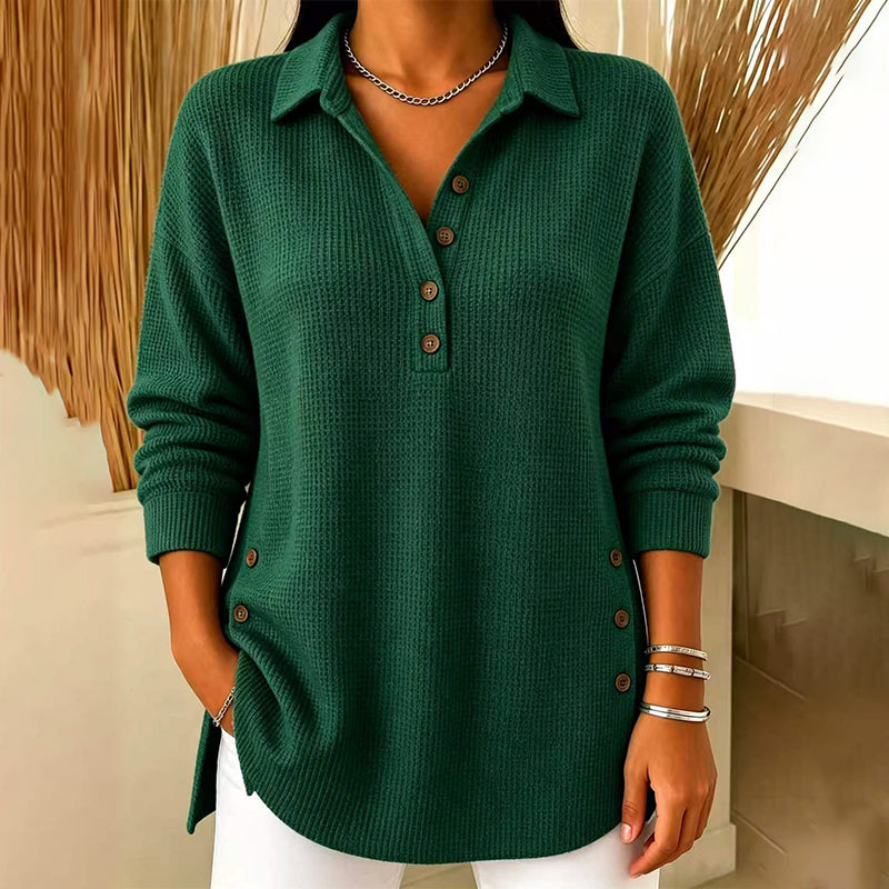🧶✨ Långärmad topp i våffelstickad för kvinnor-13