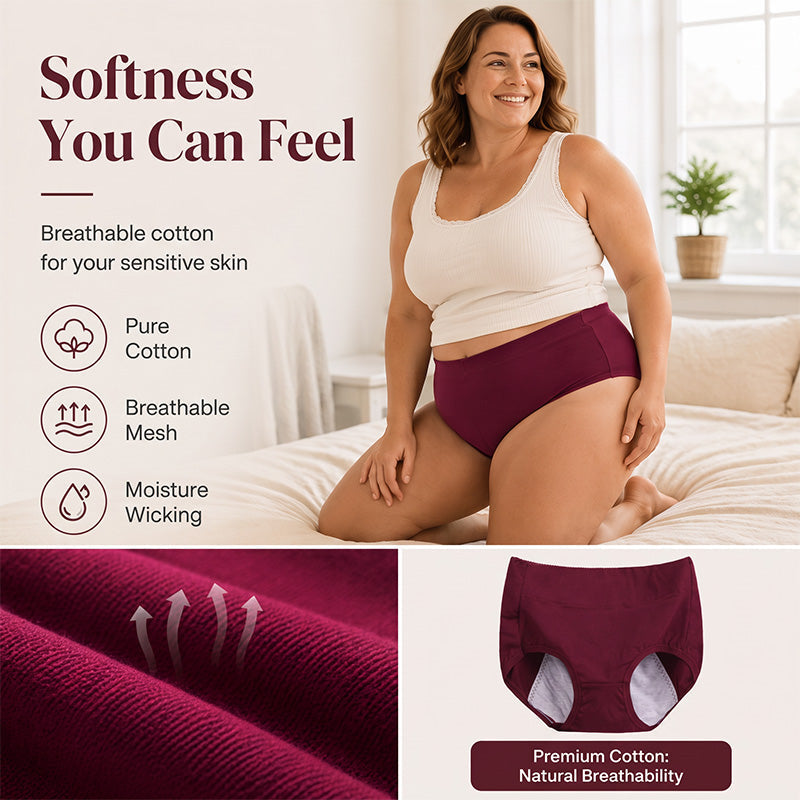 🌸 3-pack Bekväma menstruationstrosor (Plus size) – Andas, formar & skyddar mot läckage-3