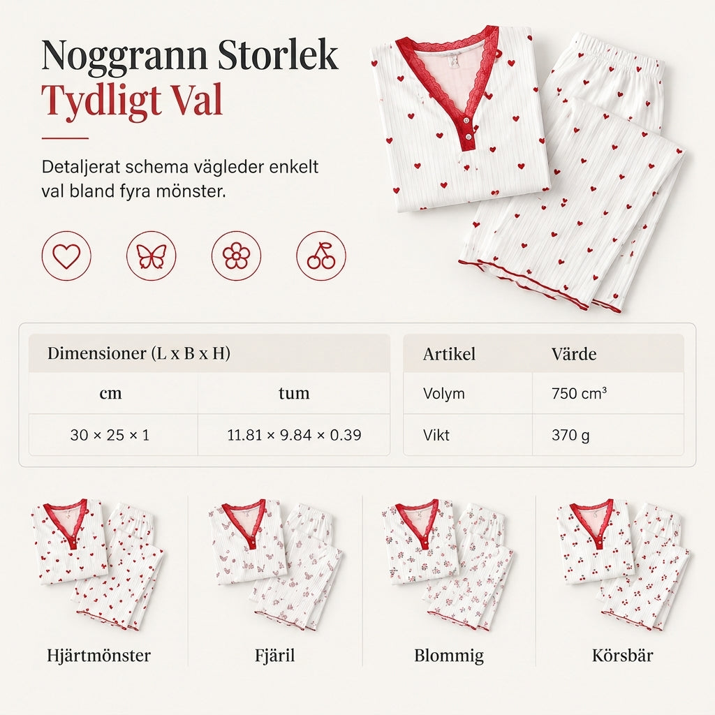 Damset i tryckt pyjamas, kortärmad topp och långbyxor, bekväm och stretchig loungedräkt-7
