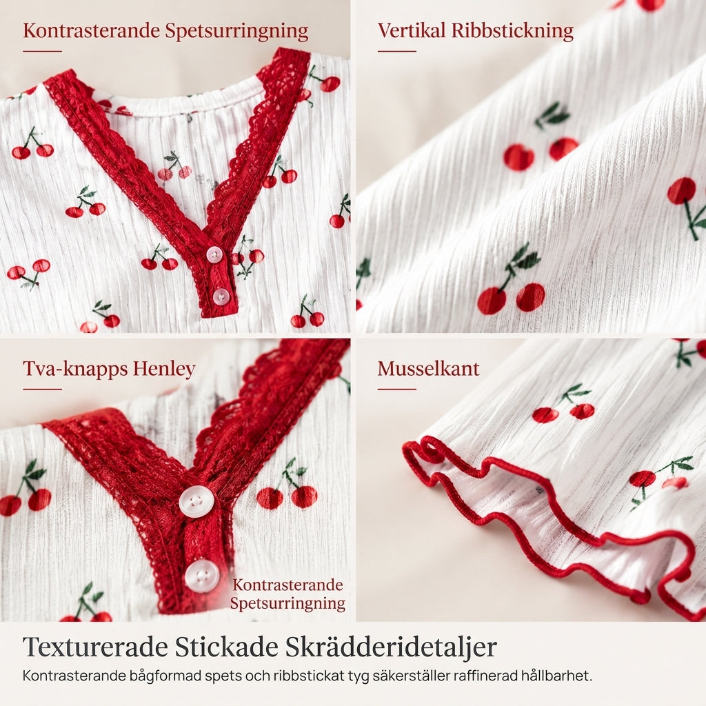 Damset i tryckt pyjamas, kortärmad topp och långbyxor, bekväm och stretchig loungedräkt-3