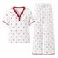 Damset i tryckt pyjamas, kortärmad topp och långbyxor, bekväm och stretchig loungedräkt-8