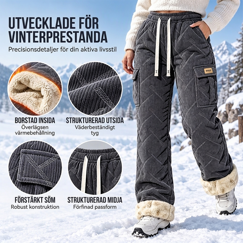 🚚 Fri frakt på just den här produkten!  ✨ Ribbade velourcargobyxor för damer med mjukt foder: perfekta för vardagsbruk 👖-1