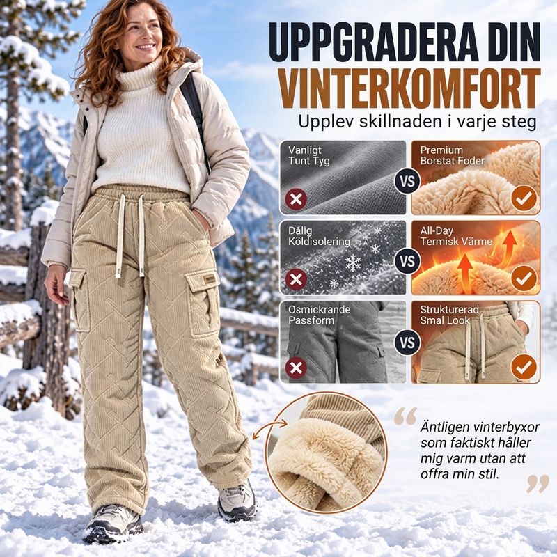 🚚 Fri frakt på just den här produkten!  ✨ Ribbade velourcargobyxor för damer med mjukt foder: perfekta för vardagsbruk 👖-2