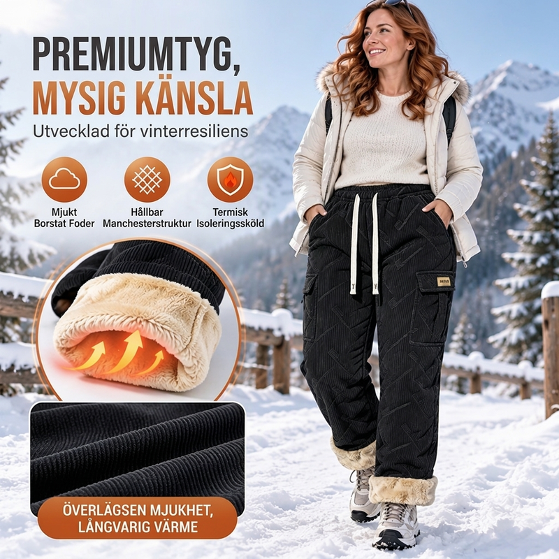 🚚 Fri frakt på just den här produkten!  ✨ Ribbade velourcargobyxor för damer med mjukt foder: perfekta för vardagsbruk 👖-3