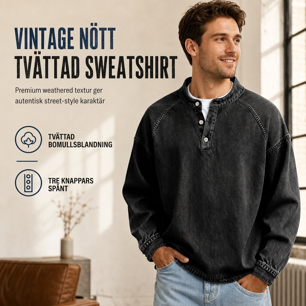 Herr Vintage-ledig luvtröja i lös passform