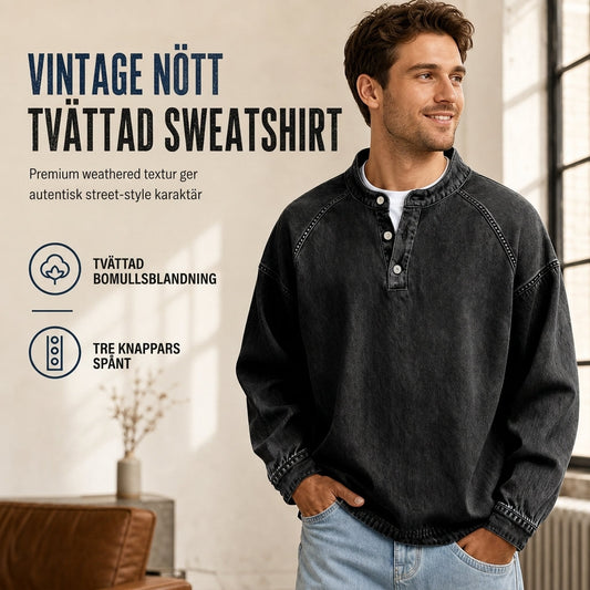 Herr Vintage-ledig luvtröja i lös passform