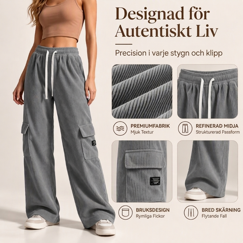 📢🎉50 % rabatt!!!🛍️✨Retro-cargobyxor i corduroy för damer-1