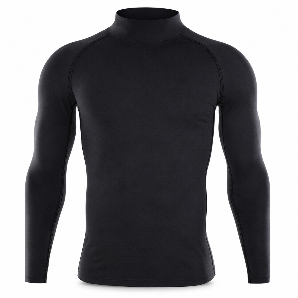 Termisk långärmad kompressions-T-shirt för män med foder, hög hals för sport, löpning och träning-9