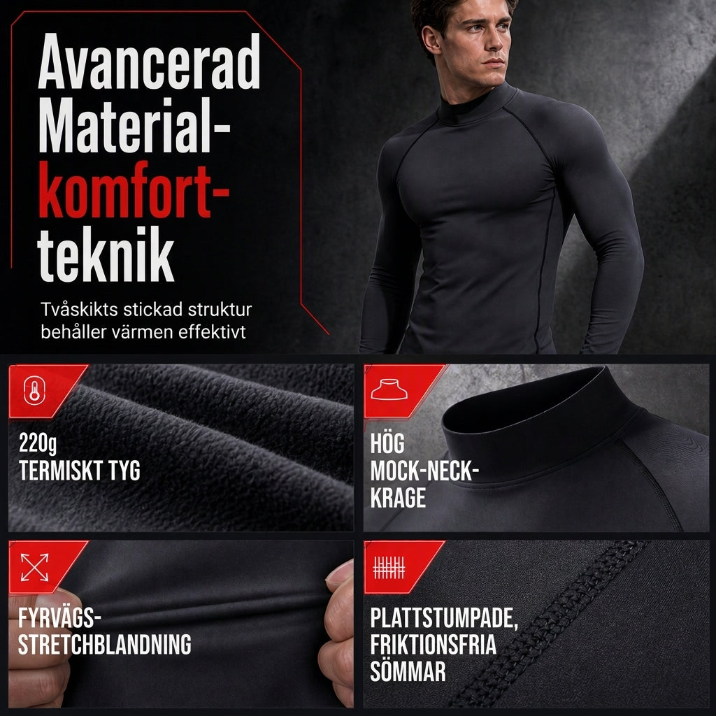 Termisk långärmad kompressions-T-shirt för män med foder, hög hals för sport, löpning och träning-4