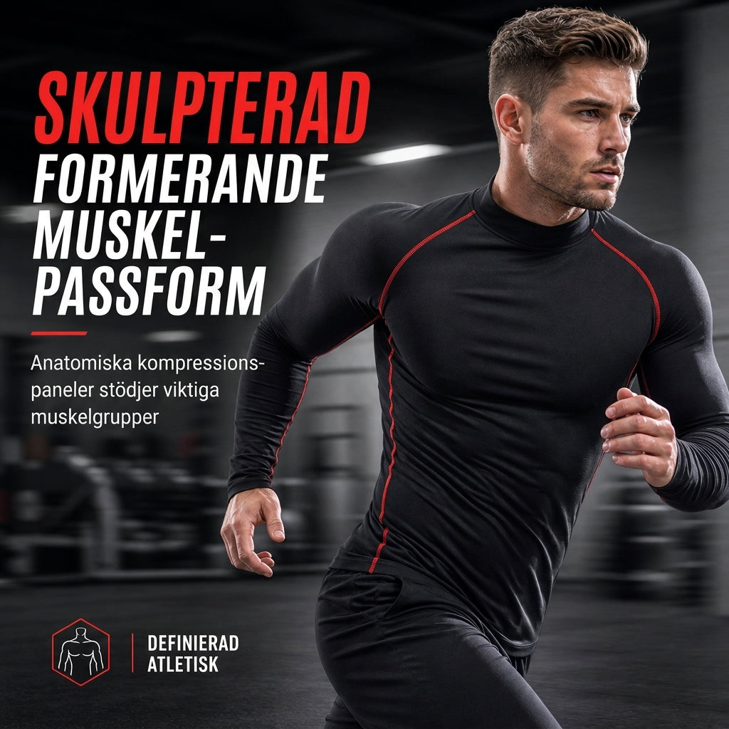 Termisk långärmad kompressions-T-shirt för män med foder, hög hals för sport, löpning och träning-5